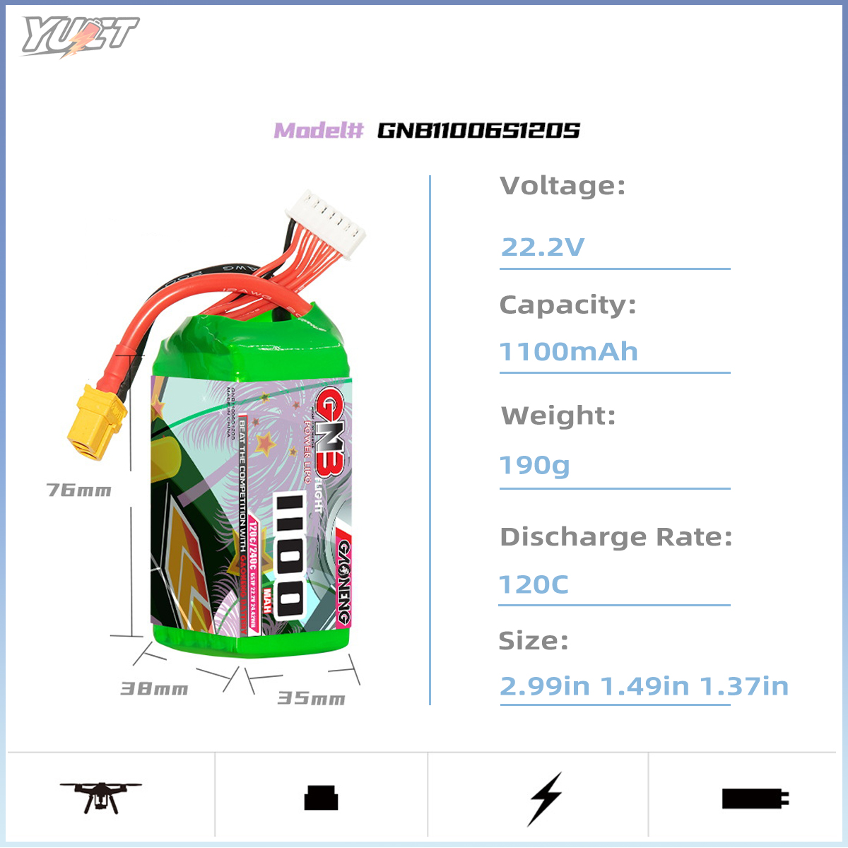 YUCT GNB 6S LiPo Battery 22.2V – Drone Battery 4S recenzja i cena
